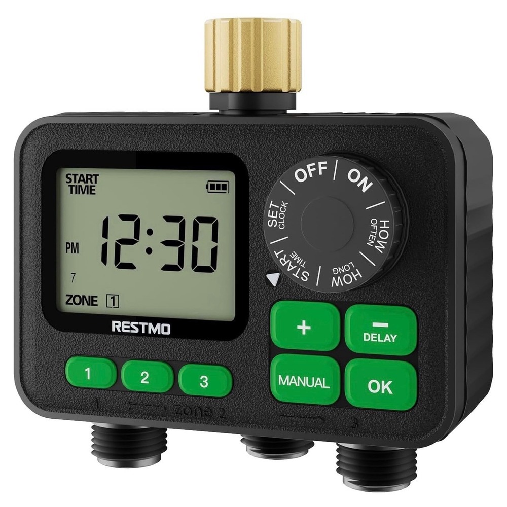 RESTMO  Brass Sprinkler Timer for Outdoor Hose Faucet 4 Zone
